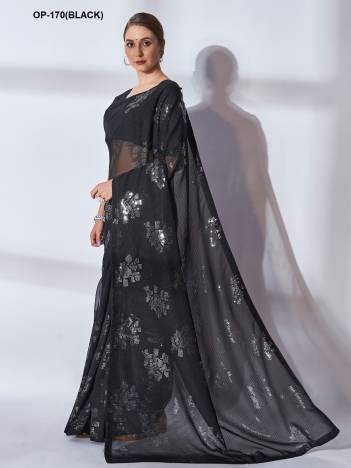 D.NO. OP 170(BLACK) BY LAXMINAM GORGETTE SAREE WHOLESALER IN INDIA